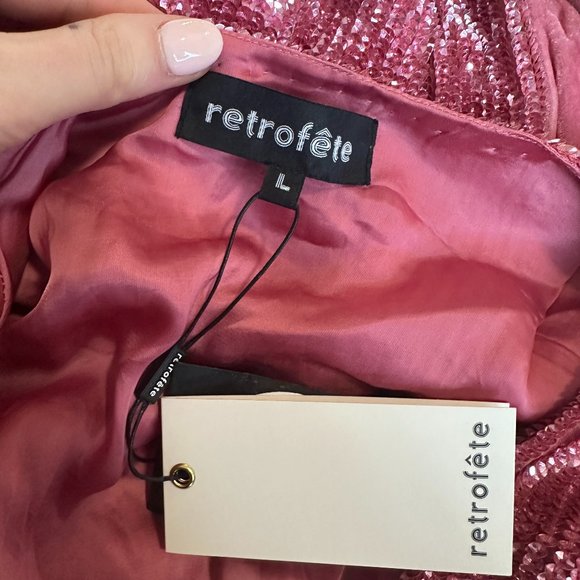❌SOLD❌Retrofete Gabrielle Sequin Robe Wrap Mini Dress Sz XL Pink Blossom - Picture 3 of 11